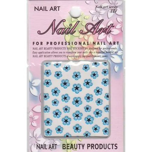 Sticker 3D nail art - flori albastre şi negre cu dungi albe