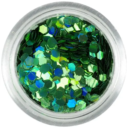 Decoraţiune pentru unghii, cu efect holografic, 2mm - hexagon verde
