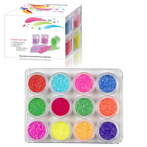Kit nail art, 12 buc - pudre colorate, 10 g